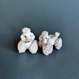 Set of 2 / Pair Vintage Pink Spaghetti Hair Ceramic Poddle Figurine